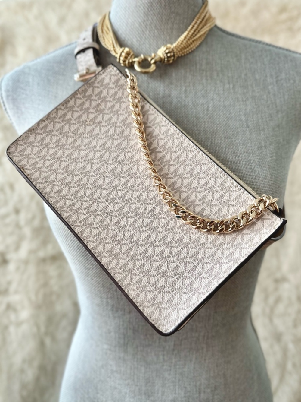 Michael Kors Gold Chain Monogram Belt Bag